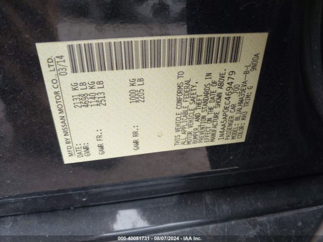 1N4AA5AP0EC469479 Nissan Maxima 3.5 Sv
