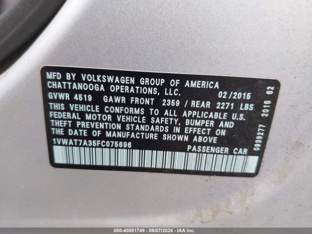 1VWAT7A35FC075696 Volkswagen Passat 1.8t Limited Edition