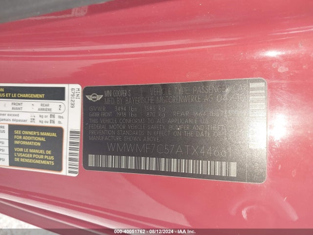 2010 MINI COOPER S WMWMF7C57ATX44661 Photo 8