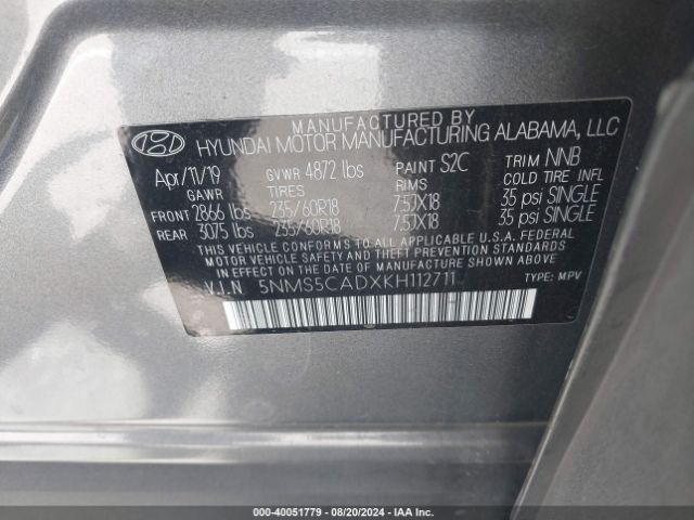 5NMS5CADXKH112711 Hyundai Santa Fe Limited