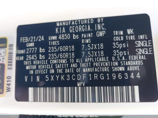 5XYK3CDF1RG196344 KIA Sportage Ex