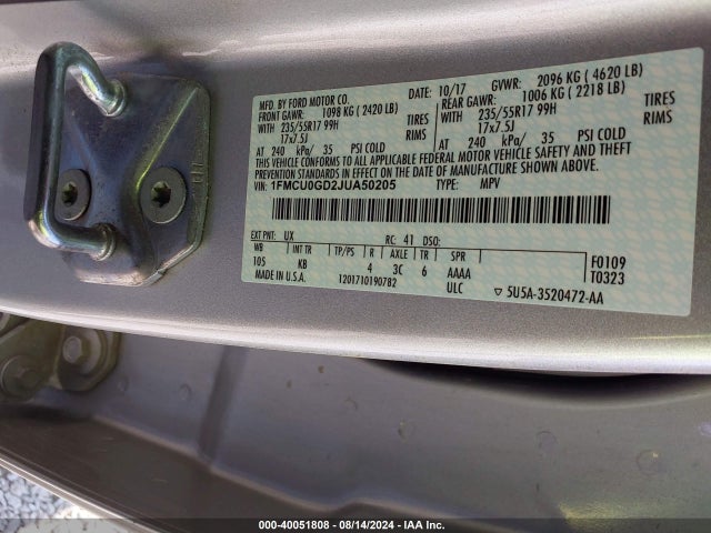 1FMCU0GD2JUA50205 Ford ESCAPE SE