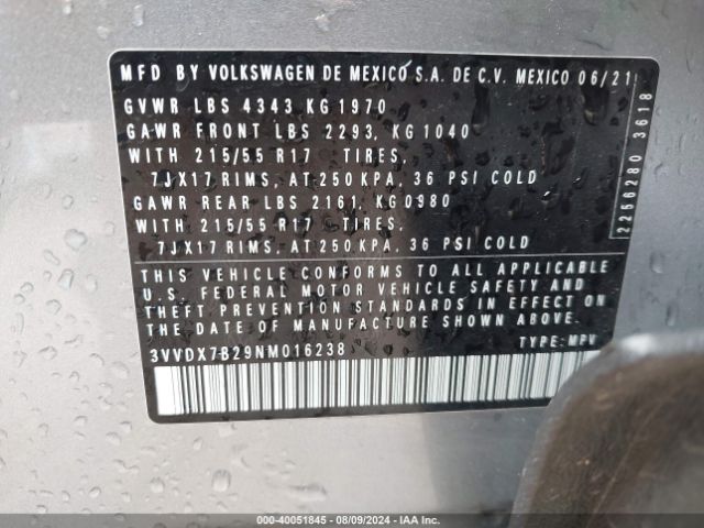 3VVDX7B29NM016238 Volkswagen Taos 1.5t S