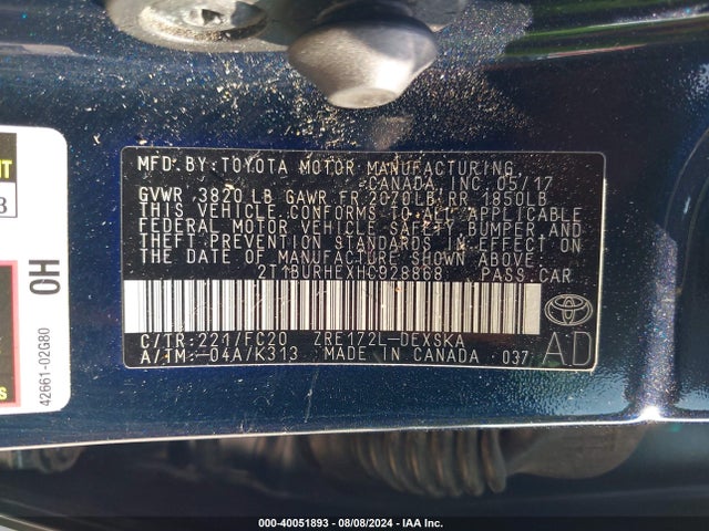 Toyota COROLLA SE 2017 2T1BURHEXHC928868 Image 9