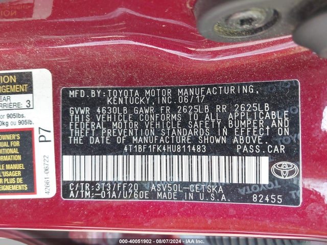 Toyota CAMRY SE 2017 4T1BF1FK4HU811483 Image 9