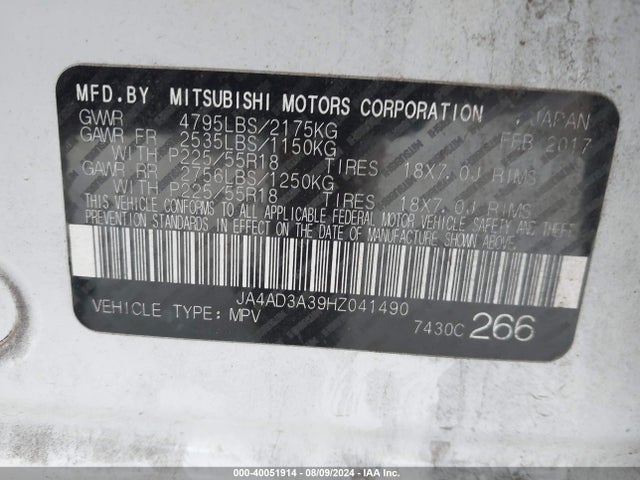 2017 MITSUBISHI OUTLANDER JA4AD3A39HZ041490 Photo 8
