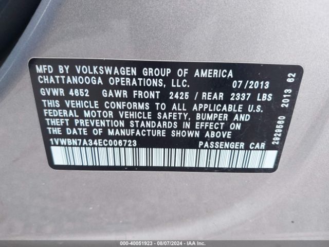 1VWBN7A34EC006723 Volkswagen Passat 2.0l Tdi Se