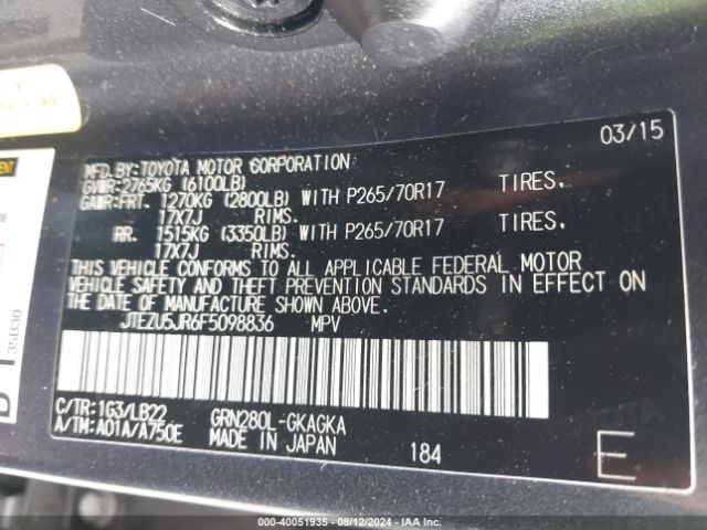 JTEZU5JR6F5098836 Toyota 4runner Sr5 Premium