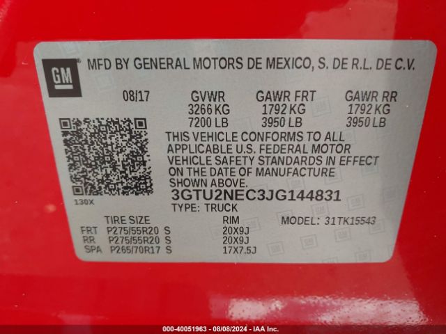 3GTU2NEC3JG144831 GMC Sierra 1500 Slt