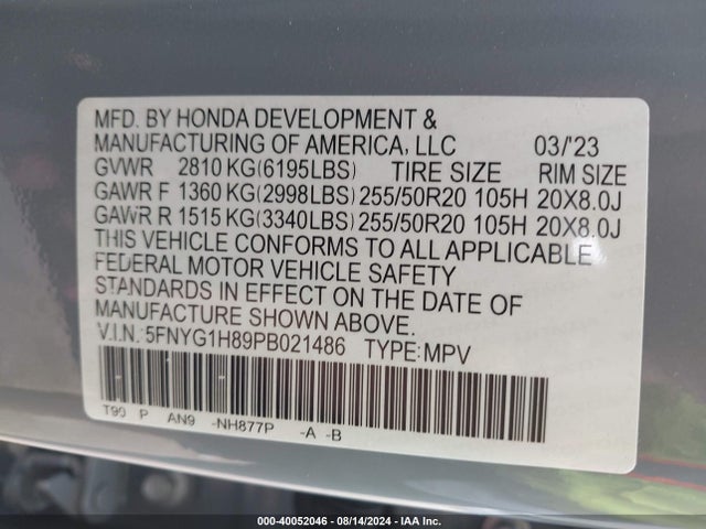 Honda Pilot Awd Elite 2023 5FNYG1H89PB021486 Image 9