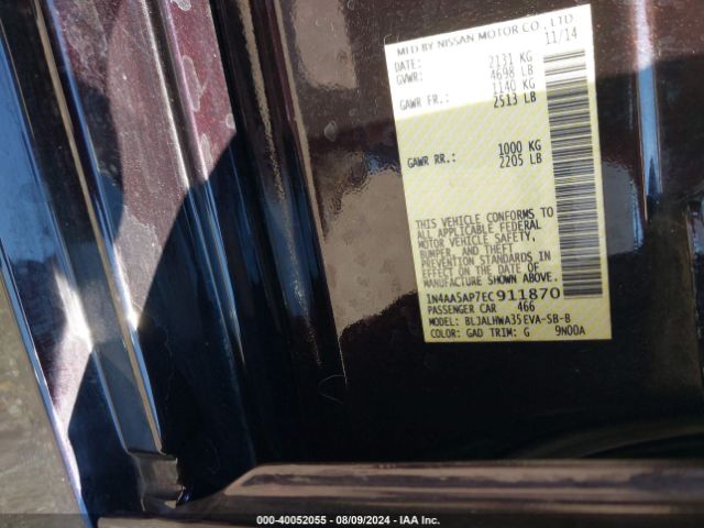1N4AA5AP7EC911870 Nissan Maxima 3.5 Sv