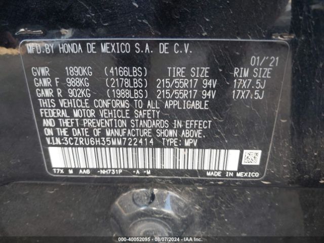 3CZRU6H35MM722414 Honda Hr-v Awd Lx