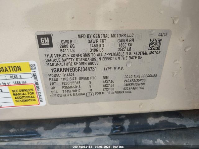 1GKKRNED5FJ344731 GMC Acadia Sle-1