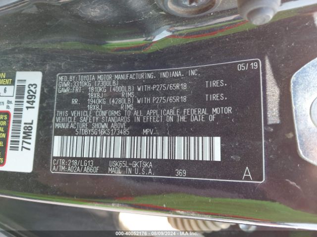 5TDBY5G16KS173485 Toyota Sequoia Sr5