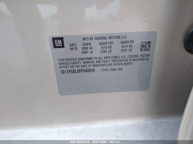 1G11F5SLXFF342674 Chevrolet Malibu 1lz
