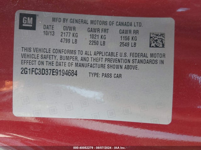 Chevrolet Camaro 2lt 2014 2G1FC3D37E9194684 Image 9