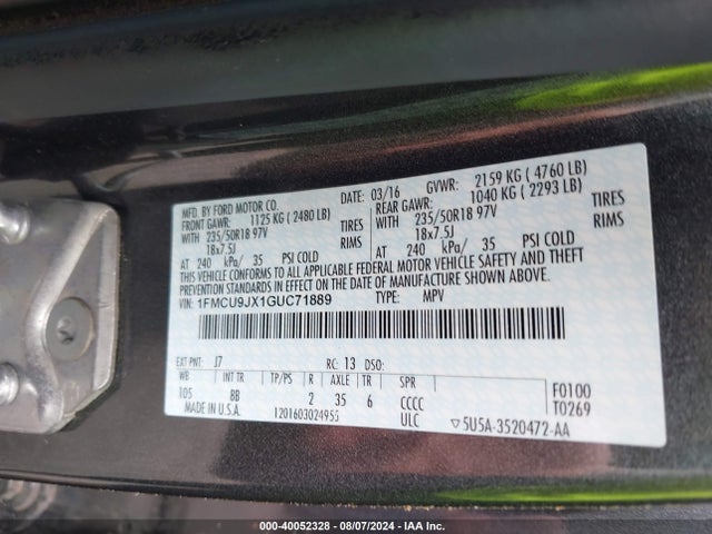 Ford Escape Titanium 2016 1FMCU9JX1GUC71889 Image 9