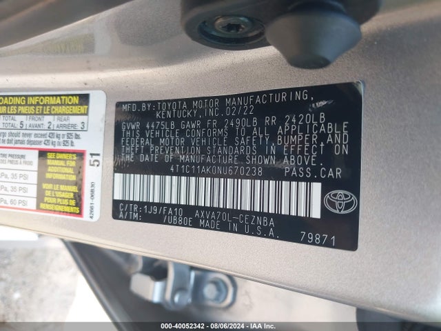 Toyota CAMRY LE 2022 4T1C11AK0NU670238 Image 9