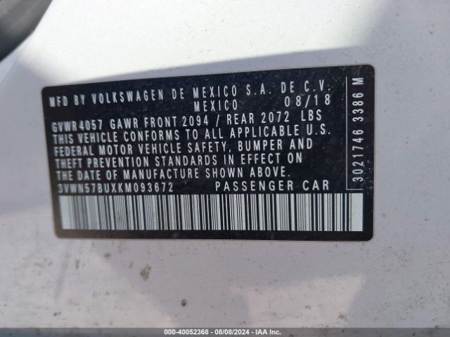 3VWN57BUXKM093672 Volkswagen Jetta 1.4t S