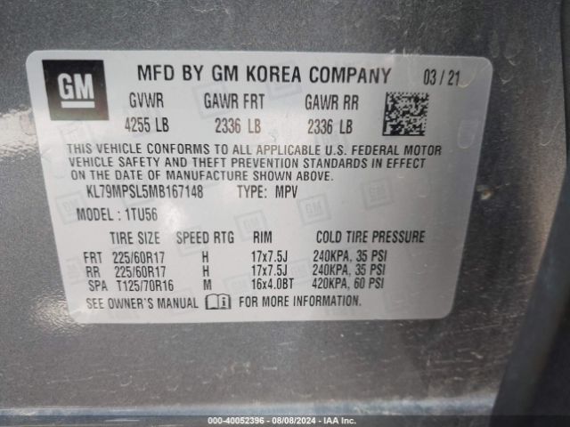 KL79MPSL5MB167148 Chevrolet Trailblazer Fwd Lt