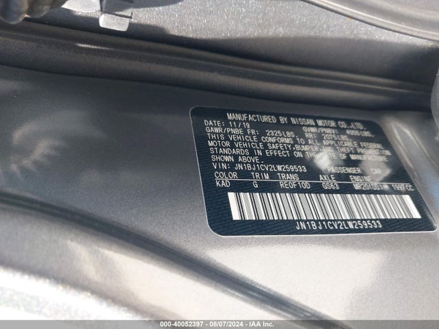 JN1BJ1CV2LW259533 Nissan Rogue Sport Sl Fwd Xtronic Cvt