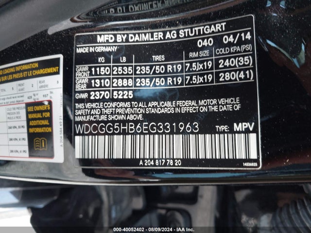 WDCGG5HB6EG331963 Mercedes-Benz GLK 350