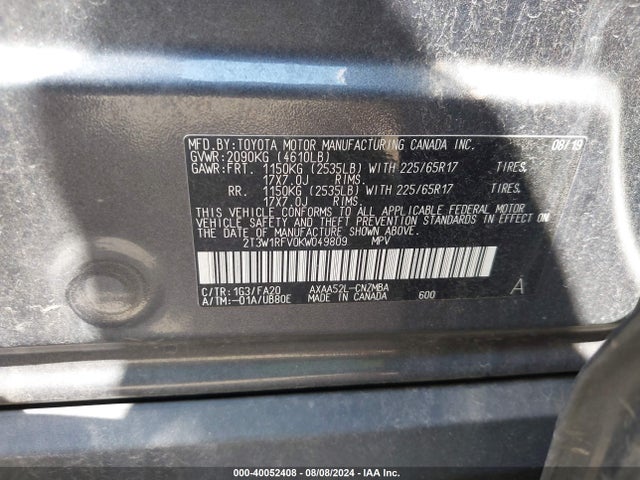 Toyota Rav4 Xle 2019 2T3W1RFV0KW049809 Image 9