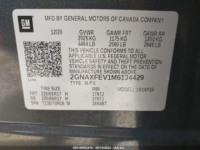 Chevrolet Equinox Fwd 1fl 2021 2GNAXFEV1M6134429 Image 9