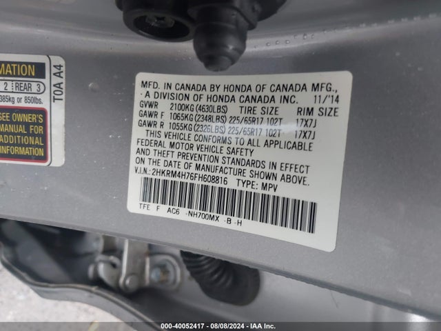 Honda Cr-v Ex-l 2015 2HKRM4H76FH608816 Image 9