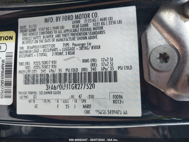 Ford Fusion Hybrid S 2016 3FA6P0UU1GR277520 Image 9