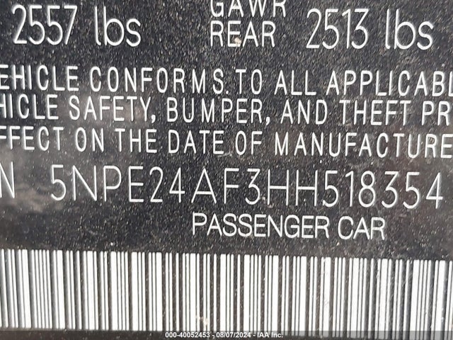 Hyundai SONATA SE 2017 5NPE24AF3HH518354 Image 9