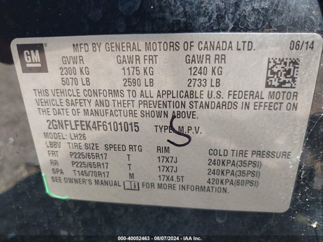 Chevrolet EQUINOX 1LT 2015 2GNFLFEK4F6101015 Image 9