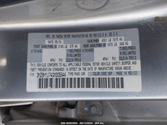 3MZBM1U74GM306844 Mazda Mazda3 I Sport