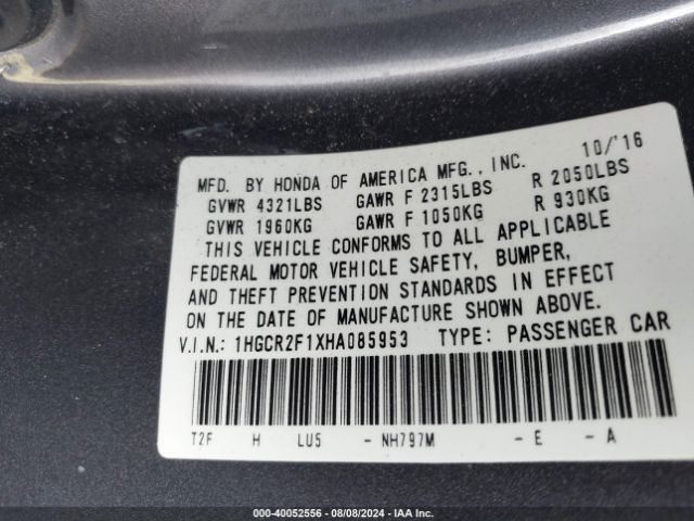 1HGCR2F1XHA085953 Honda Accord Sport Se