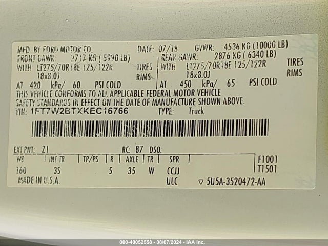 Ford F-250 Xlt 2019 1FT7W2BTXKEC16766 Image 9