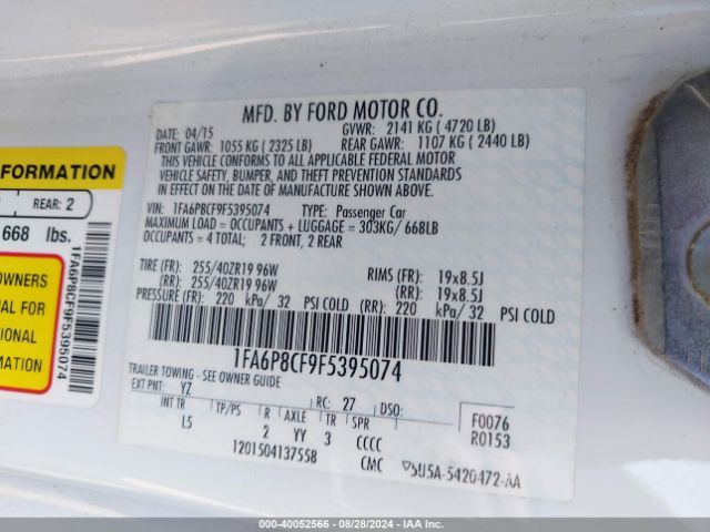 2015 FORD MUSTANG 1FA6P8CF9F5395074 Photo 8