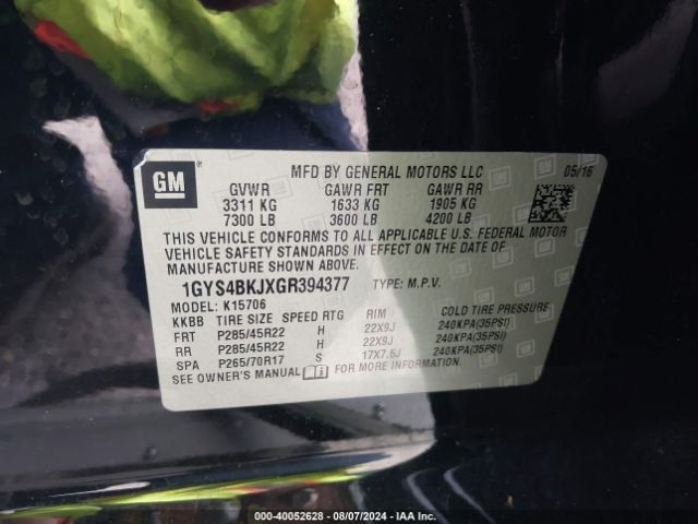 1GYS4BKJXGR394377 Cadillac Escalade Luxury Collection