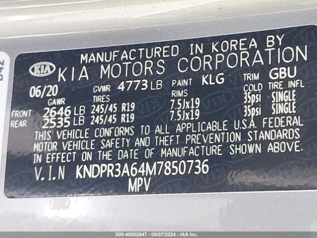 KNDPR3A64M7850736 KIA Sportage Sx