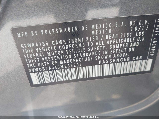 3VWDB7AJ4JM239297 Volkswagen Jetta 1.4t Se/1.4t Wolfsburg Edition