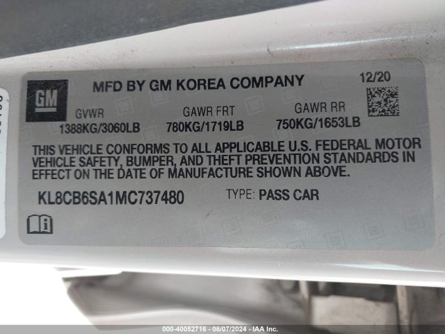 Chevrolet Spark Fwd Ls Automatic 2021 KL8CB6SA1MC737480 Image 9