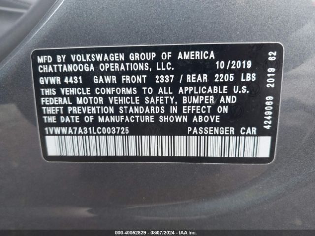1VWWA7A31LC003725 Volkswagen Passat 2.0t Se