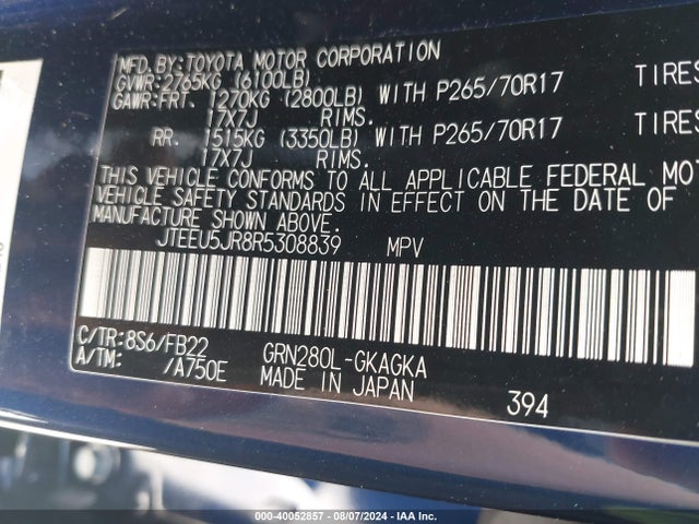 Toyota 4RUNNER SR5 2024 JTEEU5JR8R5308839 Image 9