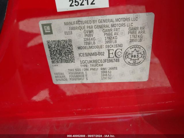 1GCUKREC0JF196748 Chevrolet Silverado 1500 1lt/2lt