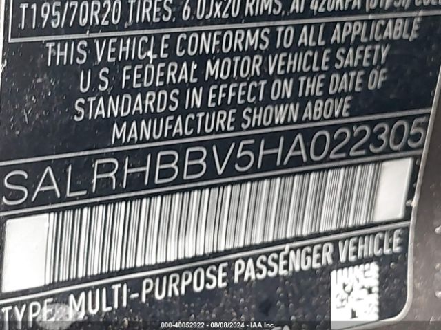 SALRHBBV5HA022305 Land Rover Discovery Hse Luxury