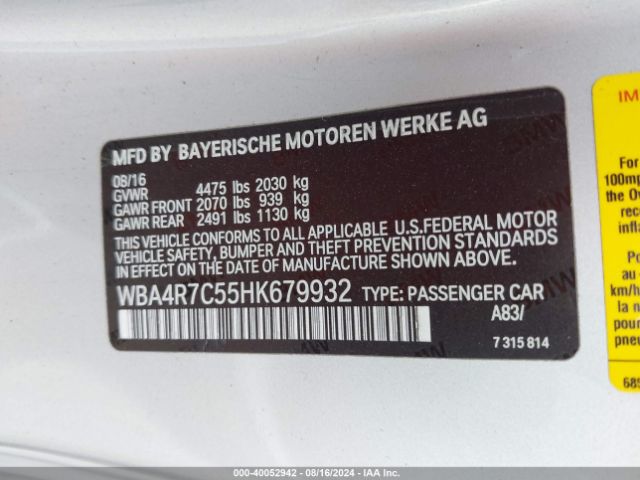 WBA4R7C55HK679932 BMW 430I