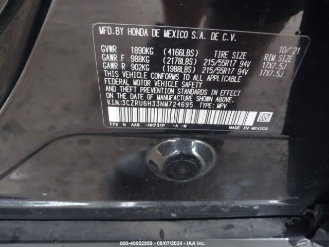 3CZRU6H33NM724695 Honda Hr-v Awd Lx