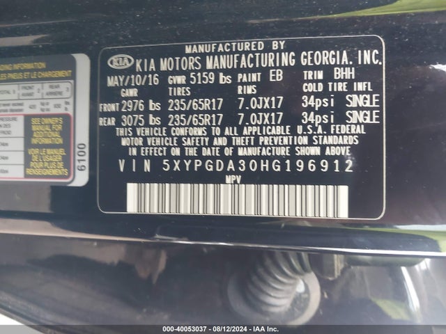 KIA Sorento 2.4l Lx 2017 5XYPGDA30HG196912 Image 9