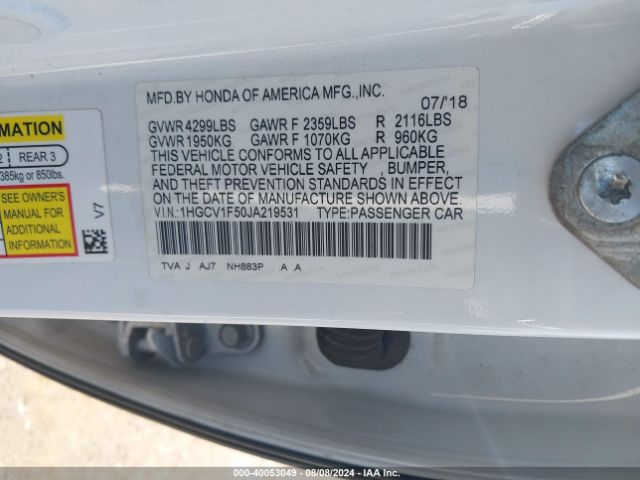 1HGCV1F50JA219531 Honda ACCORD EXL
