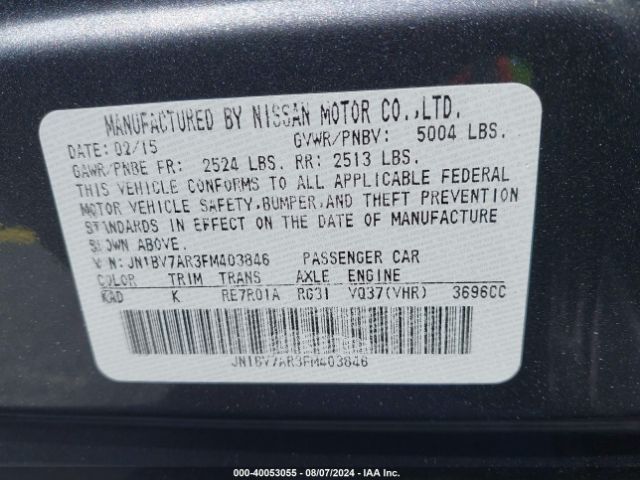 JN1BV7AR3FM403846 Infiniti Q50 Premium