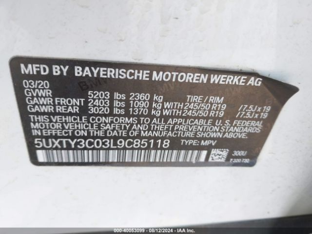 5UXTY3C03L9C85118 BMW X3 Sdrive30i